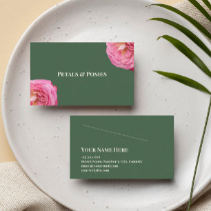 Carte De Visite Roses Roses Roses Sur Arrière - plan Vert Simple É