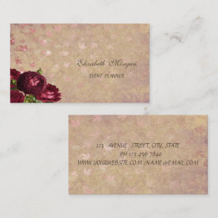 Carte De Visite Roses rouges élégantes feuilles tombantes