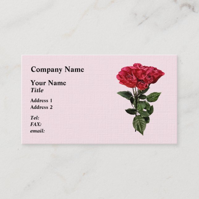 Carte De Visite Roses rouges et feuilles (Devant)