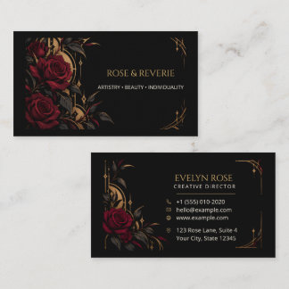Carte De Visite Roses rouges gothiques noires et or Élégant
