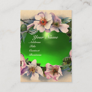 Carte De Visite Roses SAUVAGES AVEC MONOGRAMME EN PIERRE GEM VERT