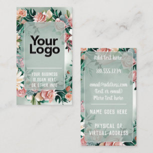 Carte De Visite Roses Tendre Floral Vert Sauge Terracotta Blush