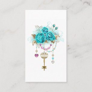 Carte De Visite Roses Turquoise avec Clés