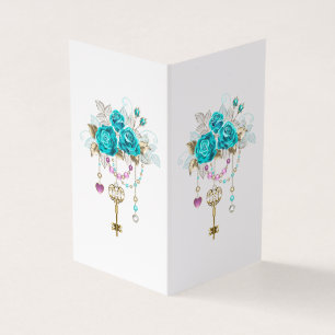 Carte De Visite Roses Turquoise avec Clés
