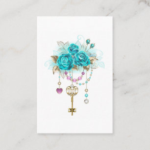 Carte De Visite Roses Turquoise avec Clés