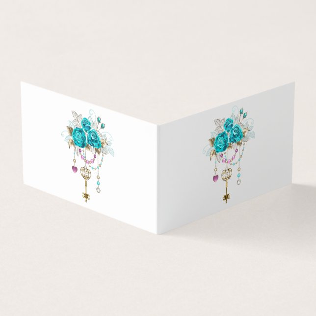 Carte De Visite Roses turquoise avec touches (Extérieur)