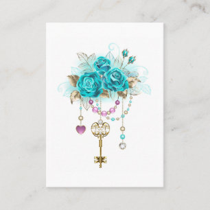 Carte De Visite Roses turquoise avec touches