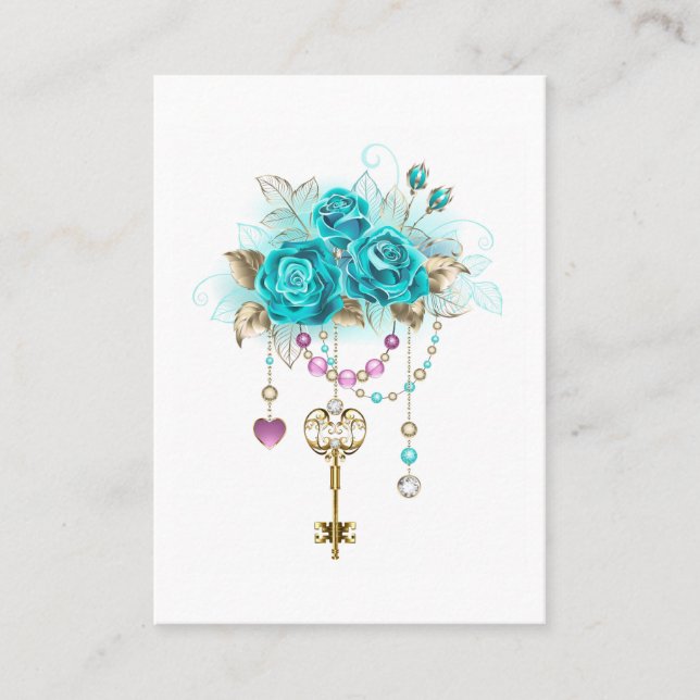 Carte De Visite Roses turquoise avec touches (Devant)