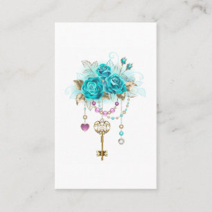 Carte De Visite Roses turquoise avec touches