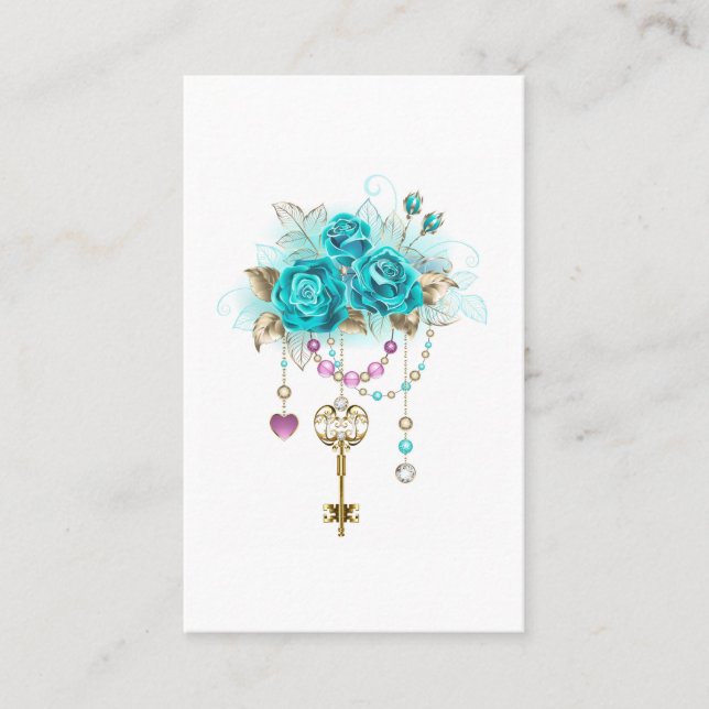 Carte De Visite Roses turquoise avec touches (Devant)