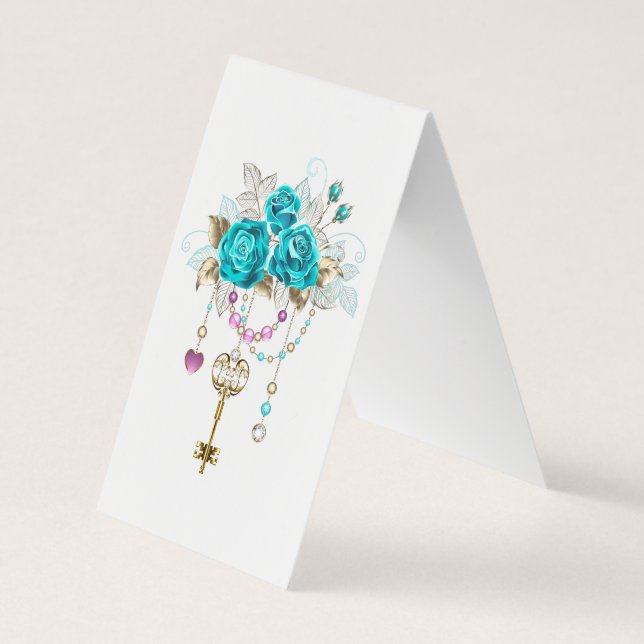Carte De Visite Roses turquoise avec touches (Dos)