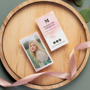 Carte De Visite Rosy Watercolor Médias sociaux avec photo