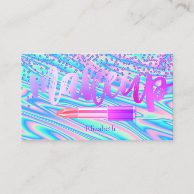 Carte De Visite Rouge à Lèvres Diamants Holographiques Professionn (Devant)
