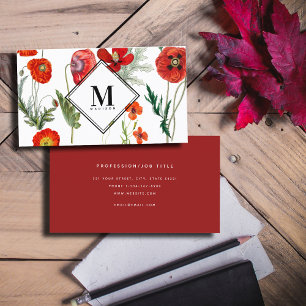 Carte De Visite Rouge Aquarelle Poppies Florales Professionnel