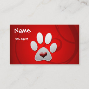 Carte De Visite Rouge Argent Paw Heart Pet