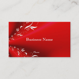 Carte de visite rouge avec garniture florale blanc