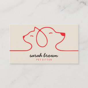 Carte De Visite Rouge Beige Linear Logo Chien Chat Animal