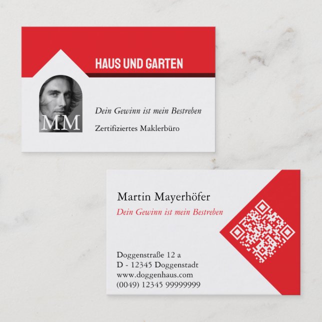 Carte de visite rouge blanc agent immobilier  (Devant / Derrière)