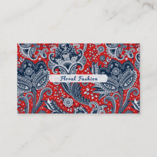 Carte De Visite Rouge Blanc & Bleu Floral Paisley Bohème Boho
