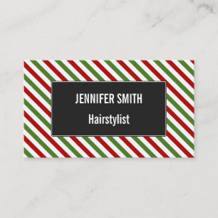 Carte de visite rouge, blanc et vert de motif rayé