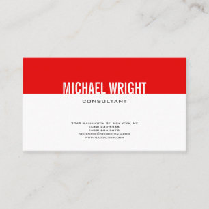 Carte De Visite Rouge Blanc moderne Plain Simple Minimaliste
