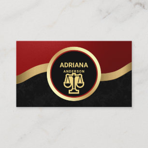 Carte De Visite Rouge bordeaux Or Avocat Échelle de justice Avoué