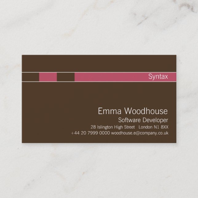 Carte De Visite Rouge brun chocolat et violet de syntaxe (Devant)