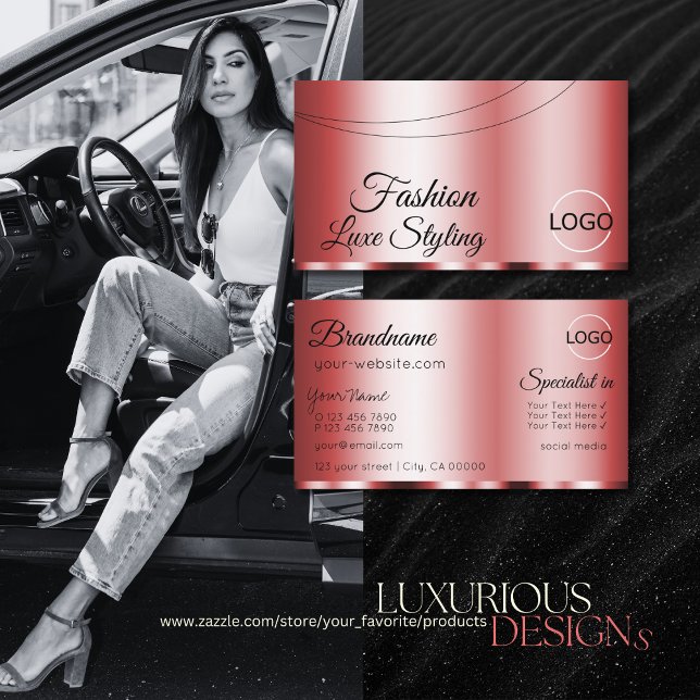 Carte De Visite Rouge chic élégant glamour avec logo professionnel (Créateur téléchargé)