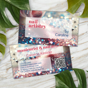 Carte De Visite Rouge corail rose aqua bleu foncé vernis à ongles