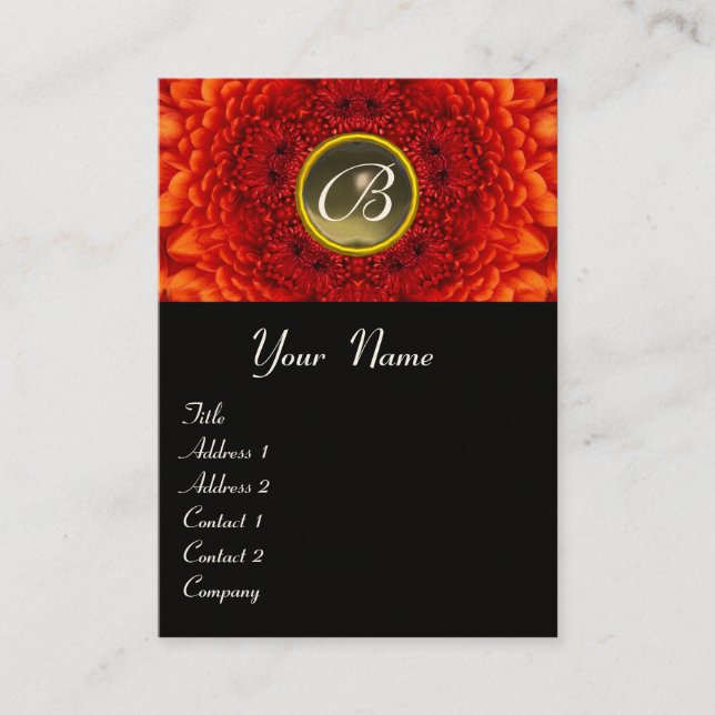 Carte De Visite ROUGE  DAHLIA  MONOGRAMME, GRIS AGATE noir jaune (Devant)