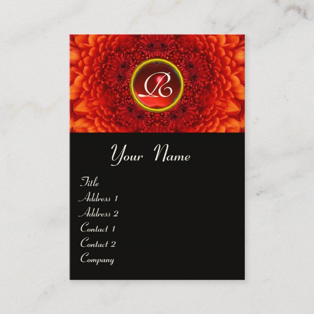 Carte De Visite ROUGE  DAHLIA  MONOGRAMME, RUBIS  noir jaune (Devant)