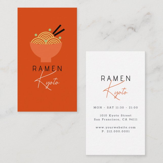 Carte de visite rouge de restaurant japonais Ramen (Devant / Derrière)