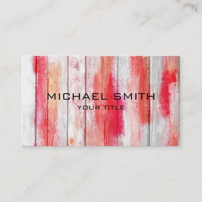 Carte De Visite Rouge en pastel sur le bois #2 (Devant)