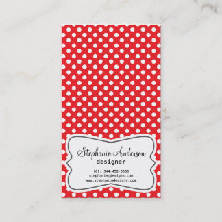 Carte de visite rouge et blanc Girly de pois