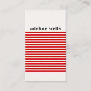 Carte De Visite Rouge et blanc rétro moderne rayé