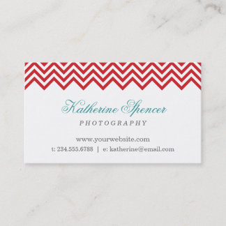 Carte De Visite Rouge et Turquoise moderne Chevron et Pois