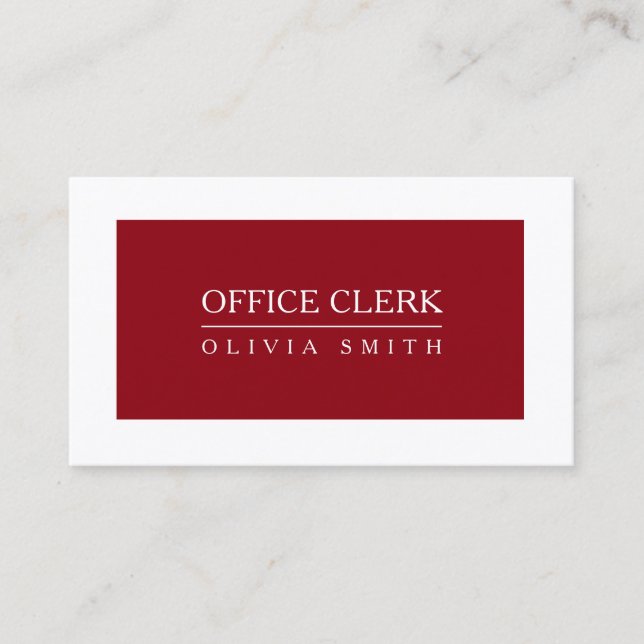 Carte De Visite Rouge-foncé professionnel de commis de bureau (Devant)