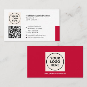 Carte De Visite Rouge Formel QR Professionnel Entreprise Moderne