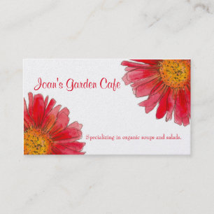 Carte De Visite Rouge Gerbera Daisy Aquarelle Fleur Café Jardin