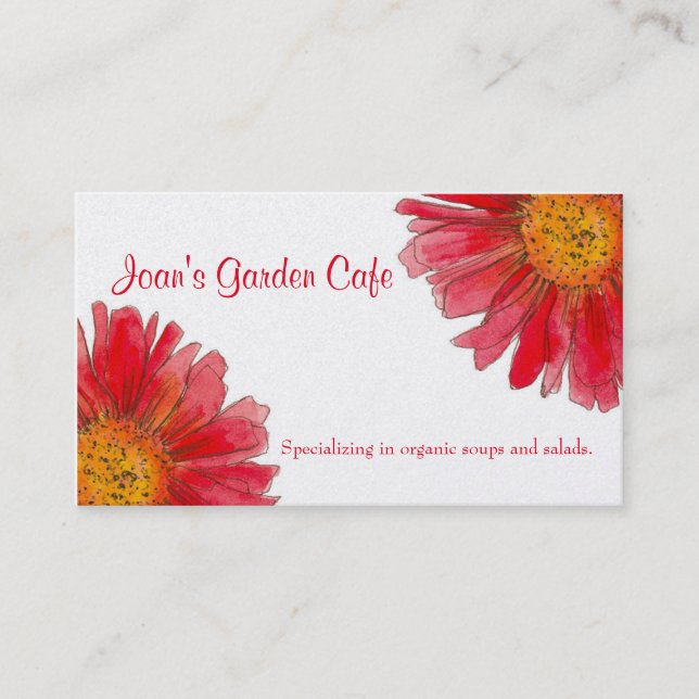 Carte De Visite Rouge Gerbera Daisy Aquarelle Fleur Café Jardin (Devant)