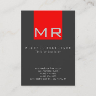 Carte de visite rouge gris monogramme élégant tend