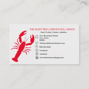 Carte De Visite Rouge Homard Fruits de mer Noir Blanc Simple Nauti