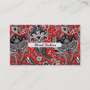 Carte De Visite Rouge noir et blanc Floral Paisley Bohemian Boho