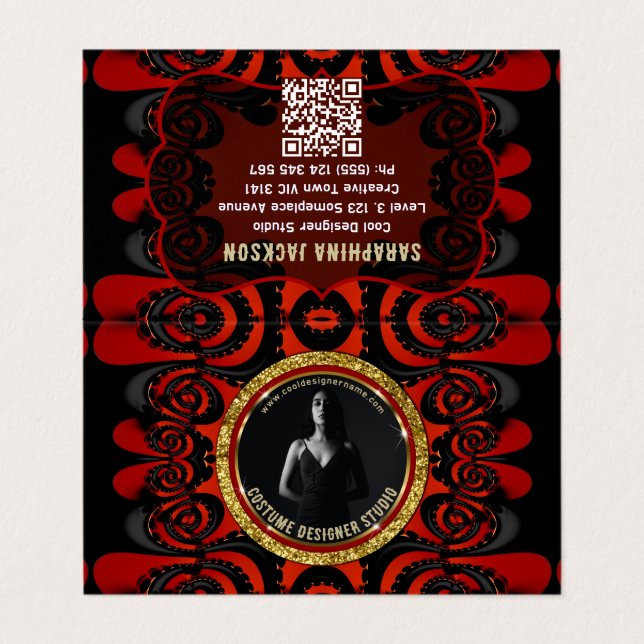 Carte De Visite Rouge Noir + Or Funky Gothique Créatif (Extérieur déplié)