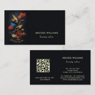 Carte De Visite Rouge Or 3 D Fleurs Noir