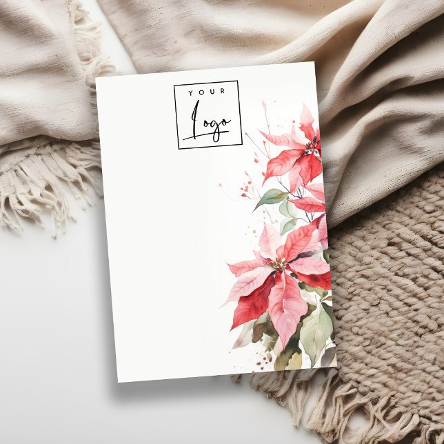 Carte De Visite Rouge Poinsettia Florals Logo Porte-bijoux vierges (Créateur téléchargé)