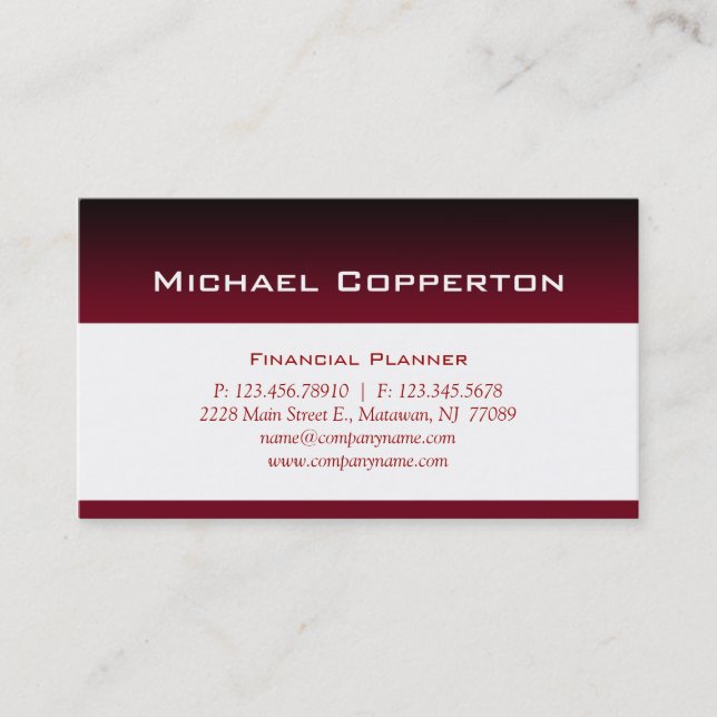 Carte De Visite Rouge professionnel de planificateur financier de (Devant)
