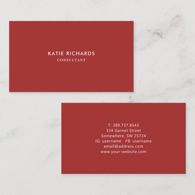 Carte de visite rouge professionnel minimaliste (Devant / Derrière)