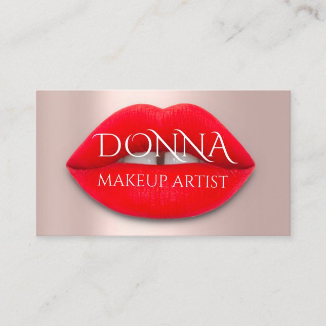 Carte De Visite Rouge Rose Lips QR Code Logo Artiste maquillage (Devant)