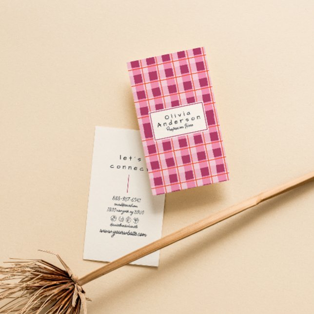Carte De Visite Rouge rose rétro À damiers Quirky Boho Girl Fun (Créateur téléchargé)